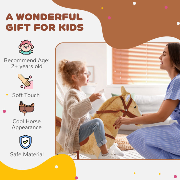 MCL Kids Ride On Standing Horse Cuddly Toy Children Plush Soft Pony Gift w/ Neigh Sound or 2 Years and Up Beige