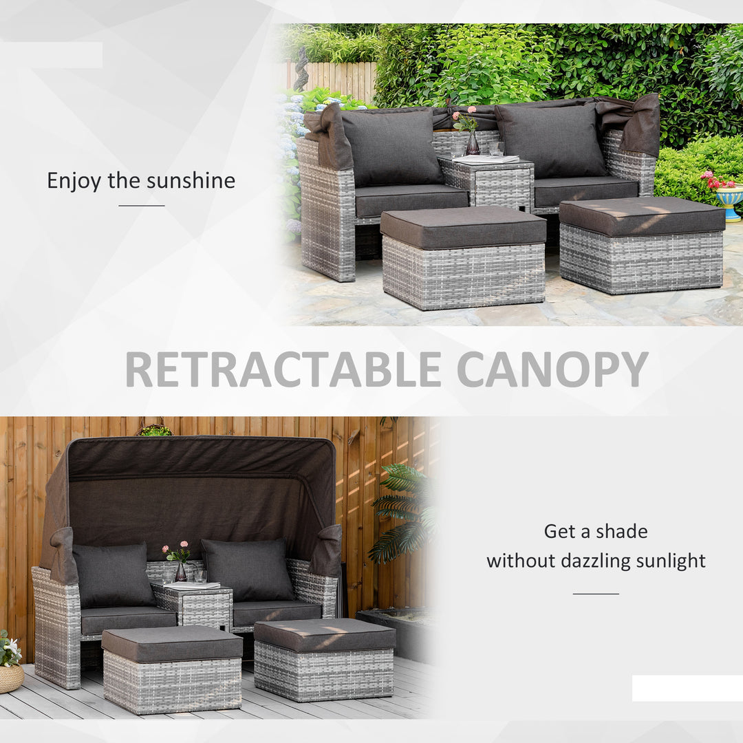 Outsunny 3 Pieces Outdoor PE Rattan Patio Furniture Set Daybed 2