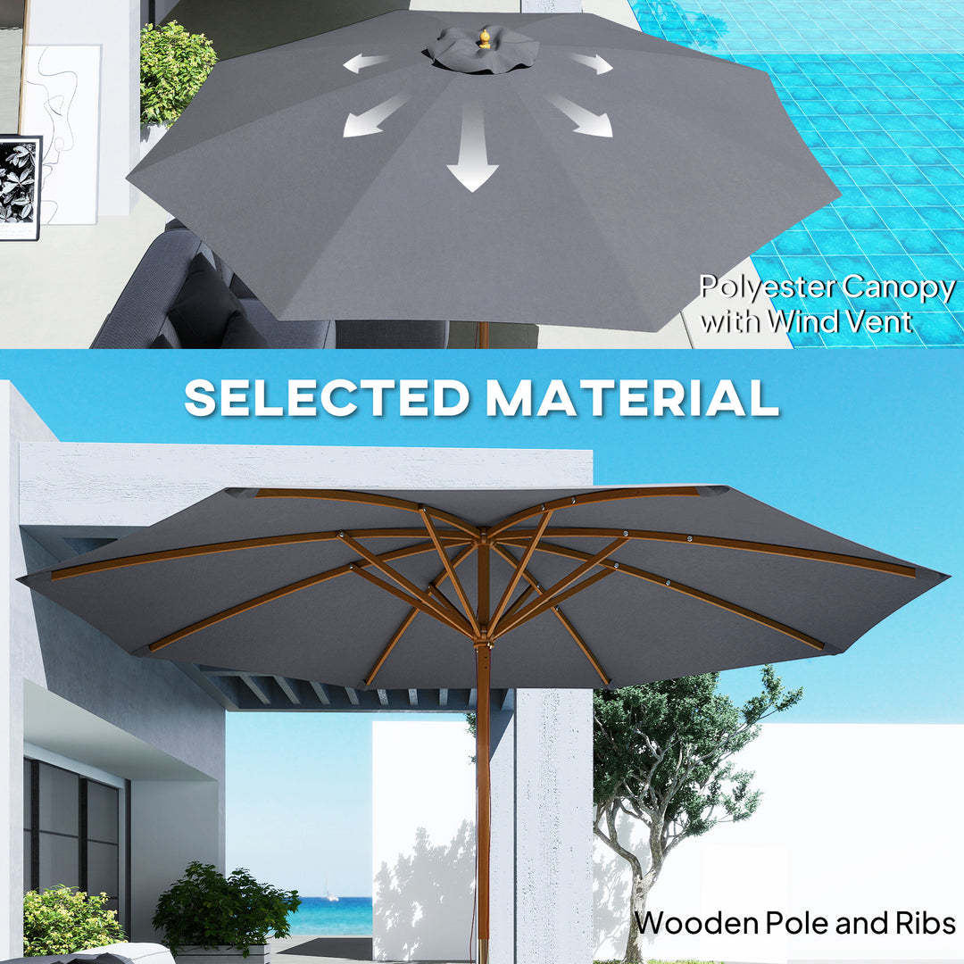 3m Wood Pole Parasol Umbrella - Grey