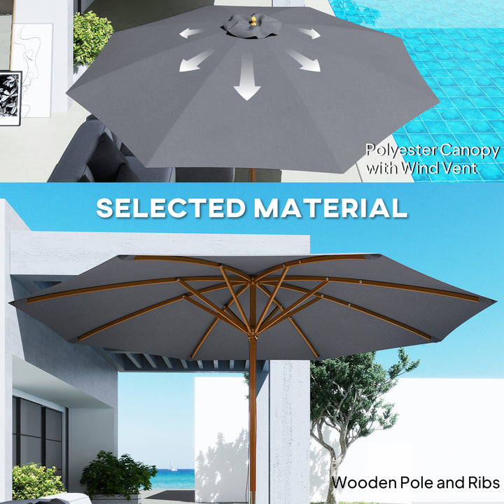 3m Wood Pole Parasol Umbrella - Grey