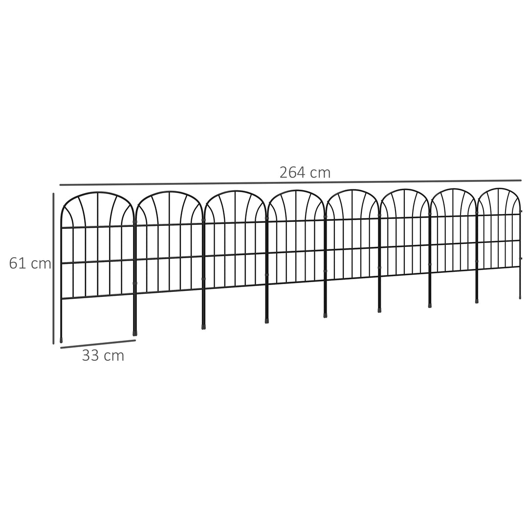 Metal Decorative Outdoor Picket Fence Panels Set of 8, Black