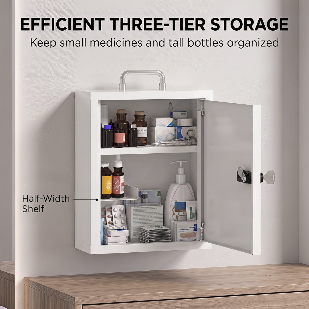 Wall Mount Medicine Cabinet with Combination and Key Lock, 3 Tier Stee