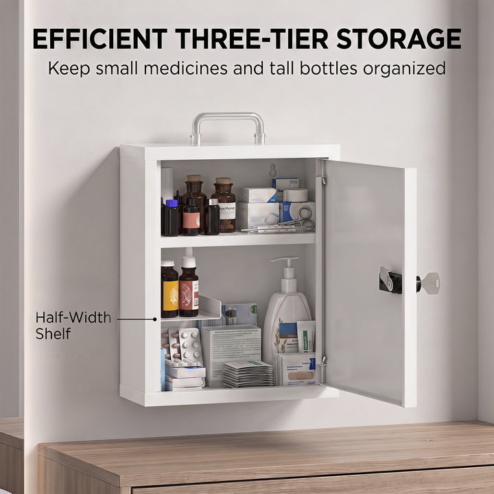 Wall Mount Medicine Cabinet with Combination and Key Lock, 3 Tier Stee