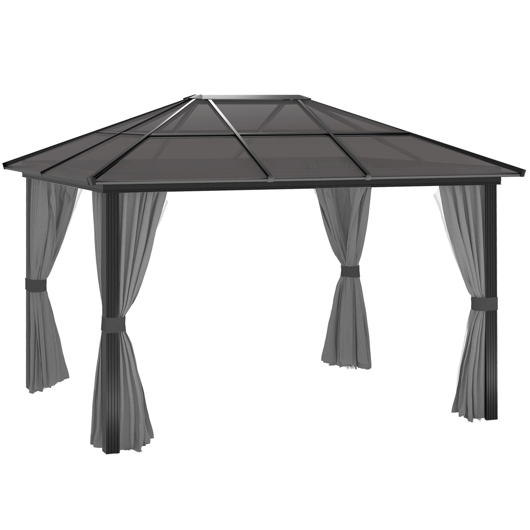 3 x 4m Hard Top Gazebo Garden Pavilion with Netting and Curtains, Polycarbonate Roof and Aluminium Frame