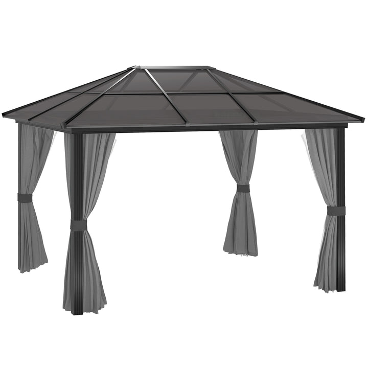 3 x 4m Hard Top Gazebo Garden Pavilion with Netting and Curtains, Polycarbonate Roof and Aluminium Frame