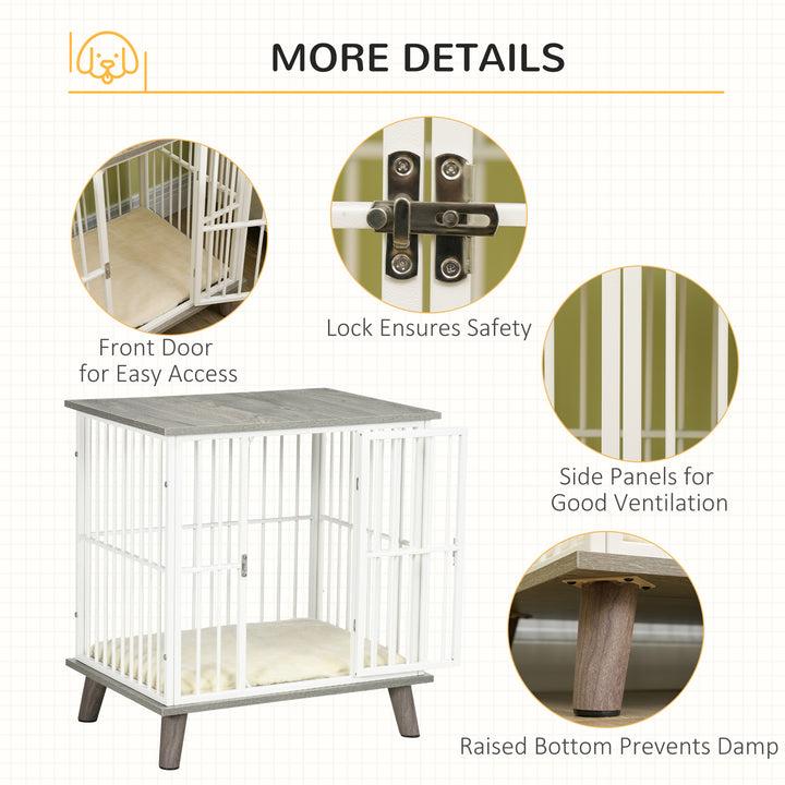 PawHut Dog Crate Furniture, Indoor Pet Kennel Cage, Top End Table w/ Soft Cushion, Lockable Door for Small Dogs, 64.5 x 48 x 70.5 cm - Grey | Aosom UK