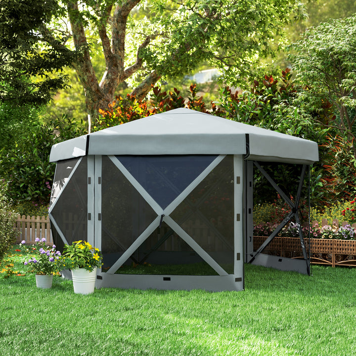 3 x 3(m) Hexagon Pop Up Gazebo with 5 Sides and Carry Bag, Waterproof, UV Resistant Party Tent Instant Event Shelter with Netting for Garden, Patio, Light Grey