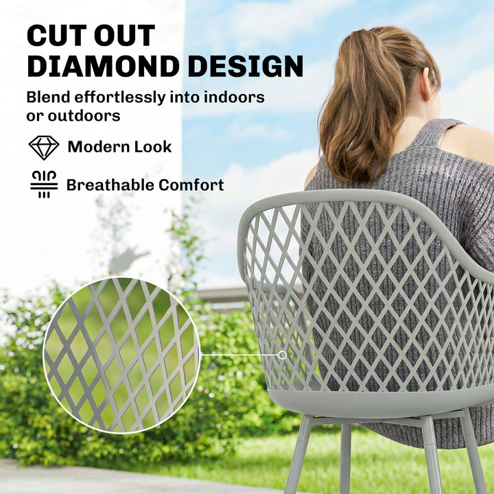 Garden Chairs Set of 4, Garden Dining Chairs with Cut Out Diamond Back
