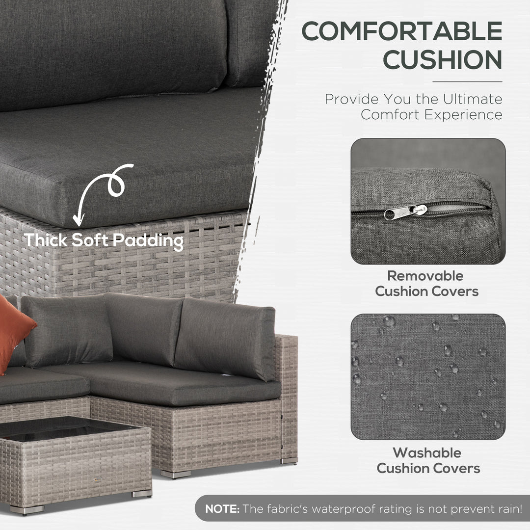 Four-Piece Half-Square Rattan Sofa Set - Mixed Grey
