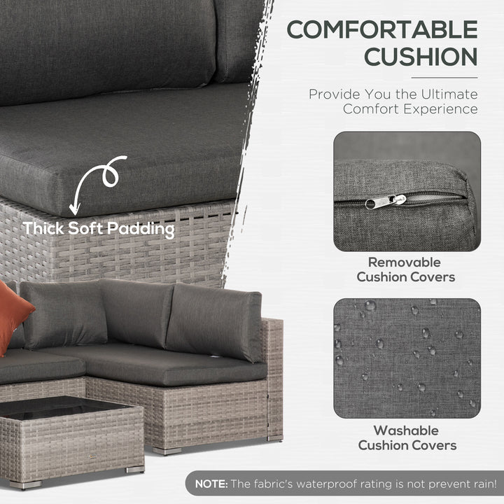 Four-Piece Half-Square Rattan Sofa Set - Mixed Grey