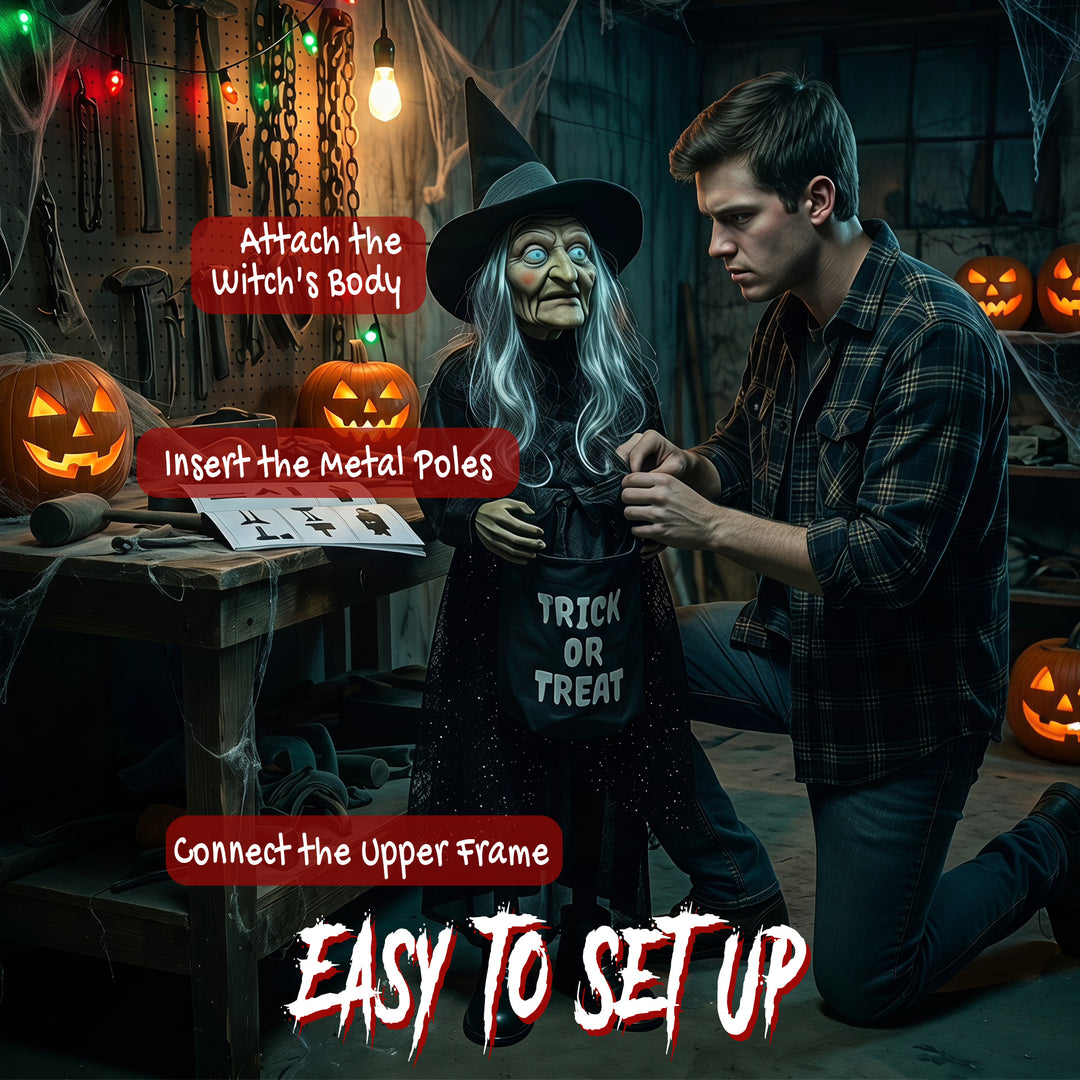 94cm Animated Witch Halloween Decoration, Scary Halloween Animatronics