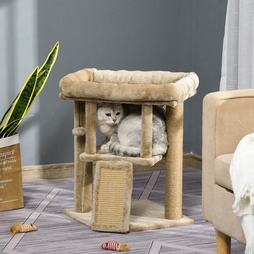 Cat Tree Tower for Indoor Cats Cat Scratching Post Climbing Activity Centre w/Jute Scratching Pad, Toy Ball, Cat House - Coffee