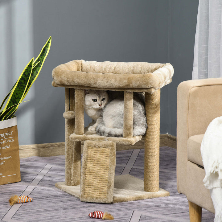 Cat Tree Tower for Indoor Cats Cat Scratching Post Climbing Activity Centre w/Jute Scratching Pad, Toy Ball, Cat House - Coffee