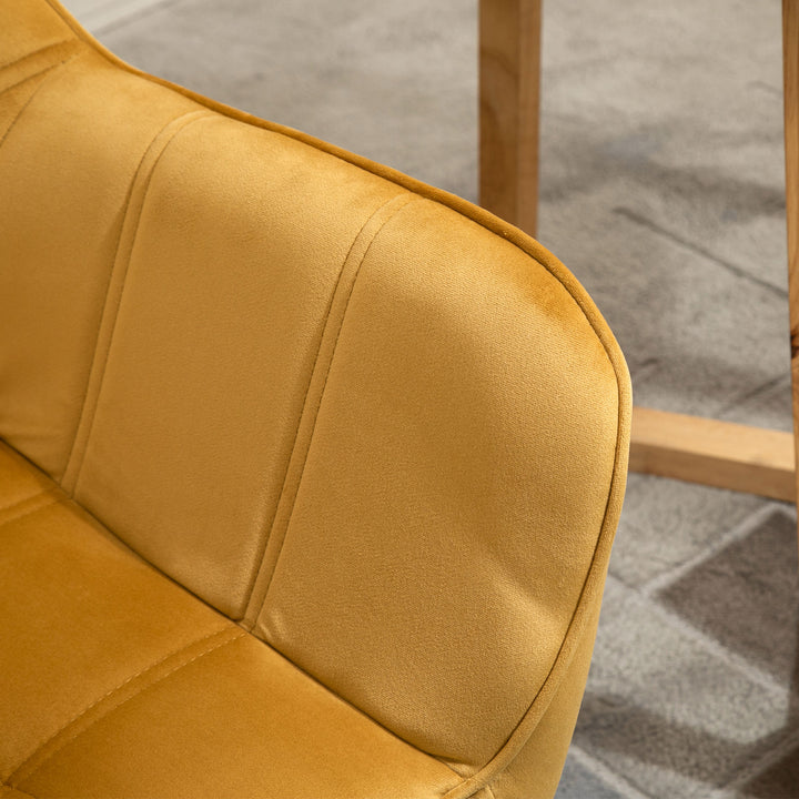 Armchair Accent Chair, Vanity Chair with Wide Arms, Slanted Back, Padding, Metal Frame, Wooden Legs, Home Bedroom Furniture Seating, Set of 2, Yellow