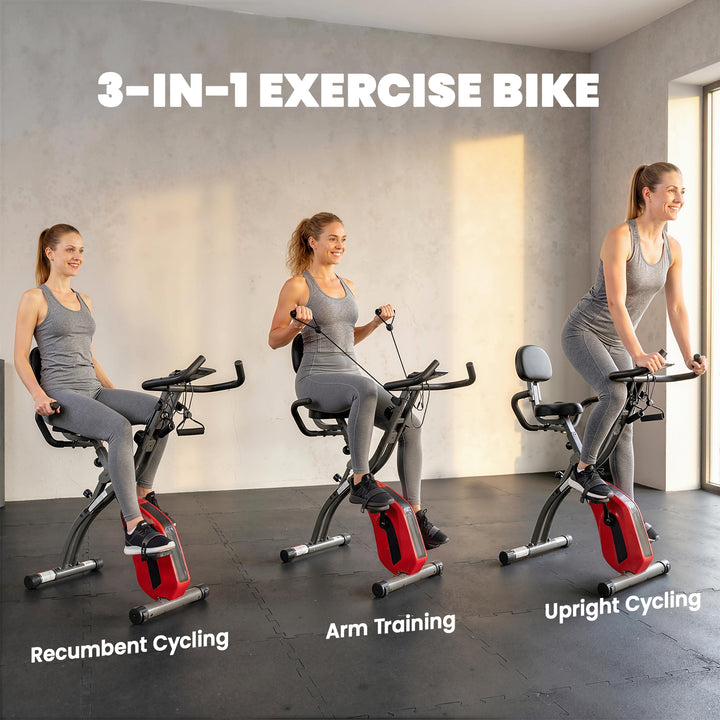 4-In-1 Folding Exercise Bike with Resistance Bands, Bluetooth App, 8-L