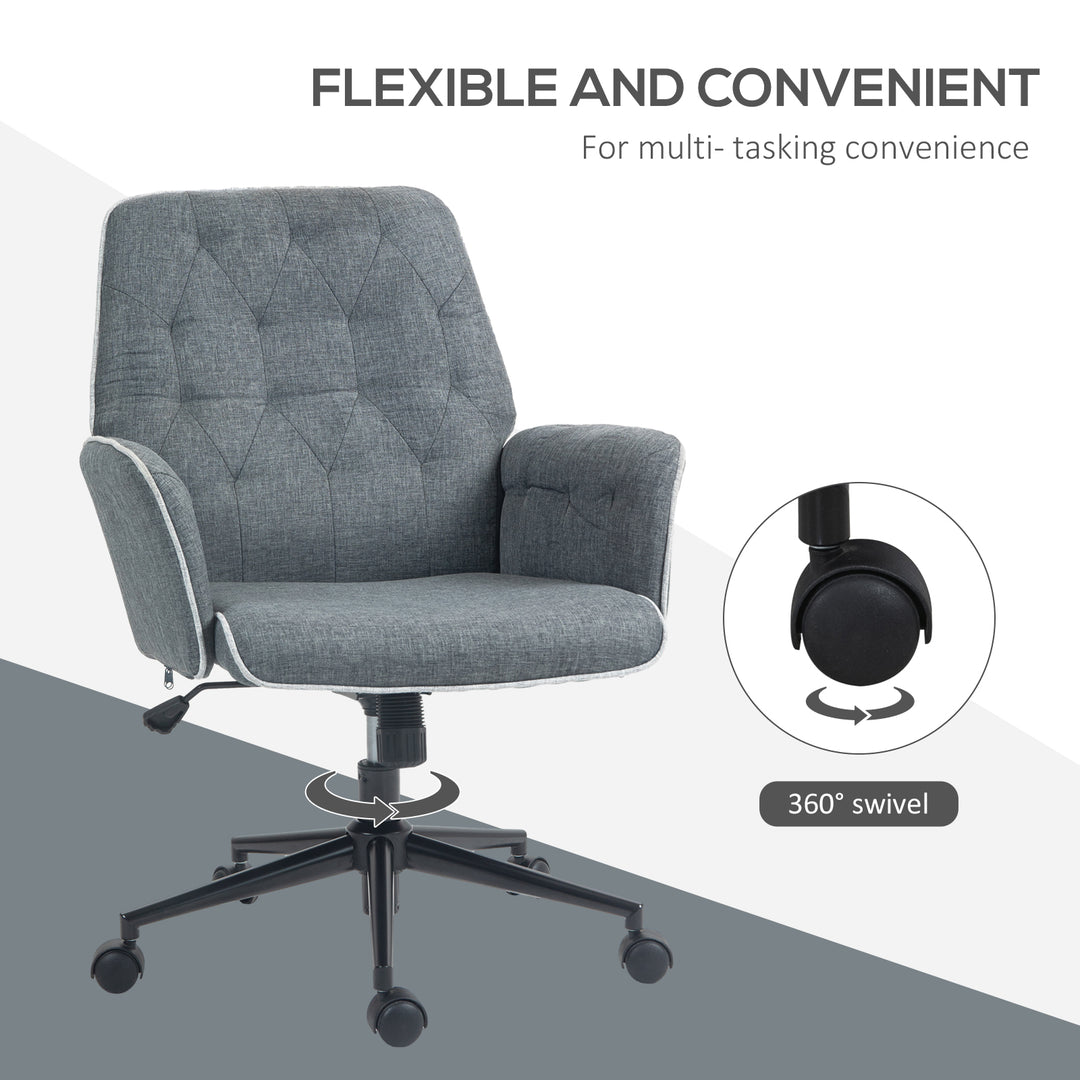 HOMCOM Modern Linen Computer Chair, Swivel Office Chair with Armrest, Adjustable Height, Dark Grey | Aosom UK