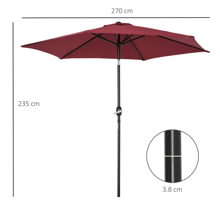 Outsunny 9ft Aluminium Patio Umbrella Sun Shade with Wine Red Canopy, Outdoor Market Caf茅 Yard Gazebo Cover