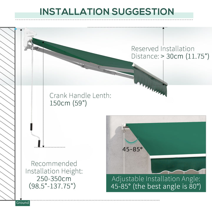 Outsunny Awnings for Patio Awning Canopy Shelter Garden Sun Shade UV Blocker Light Weight Aluminium Frame w/ Hand Crank 3 x 2m Green