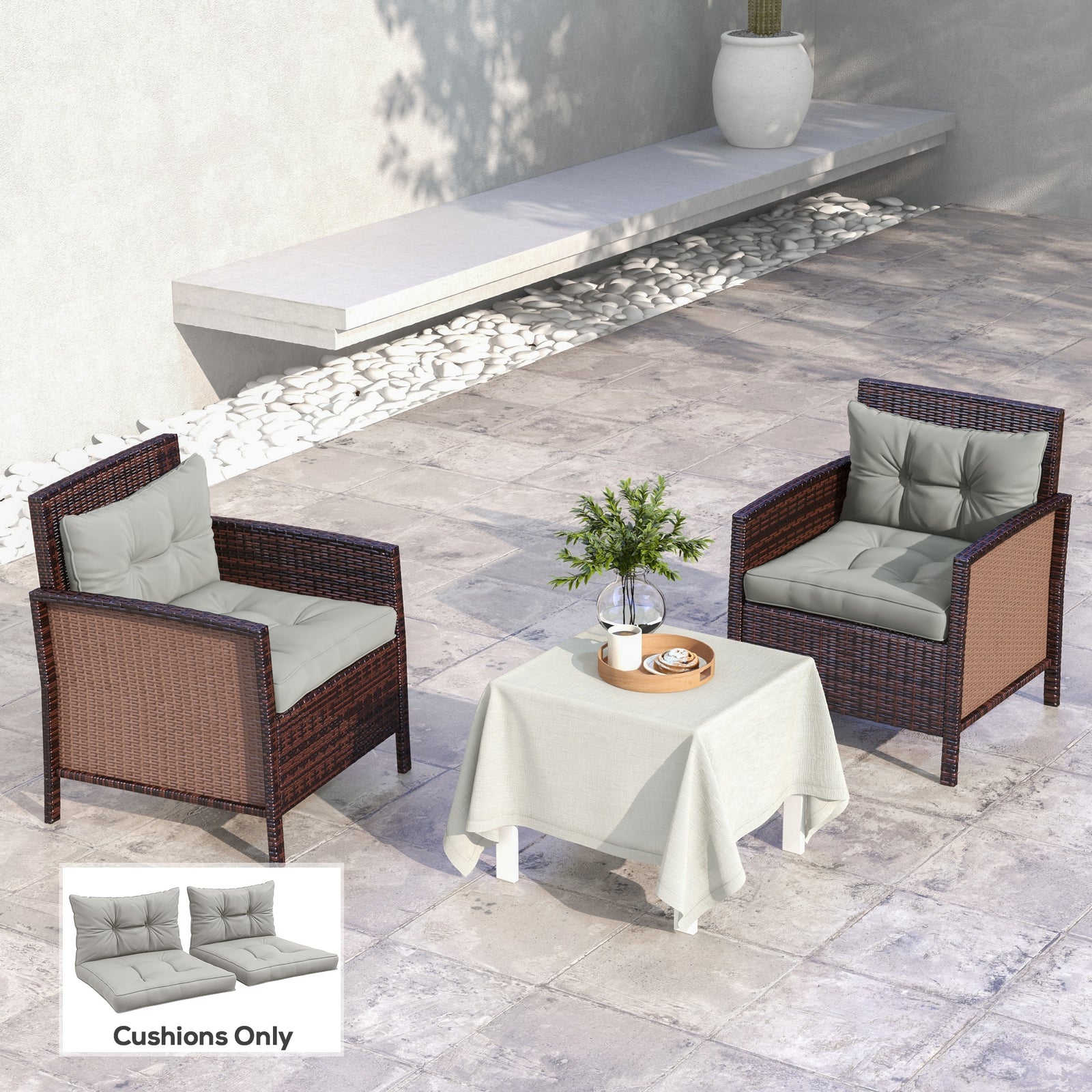 2-Piece Seat Cushions Back Pillows Replacement, Patio Chair Cushions Set for Indoor Outdoor, Light Grey