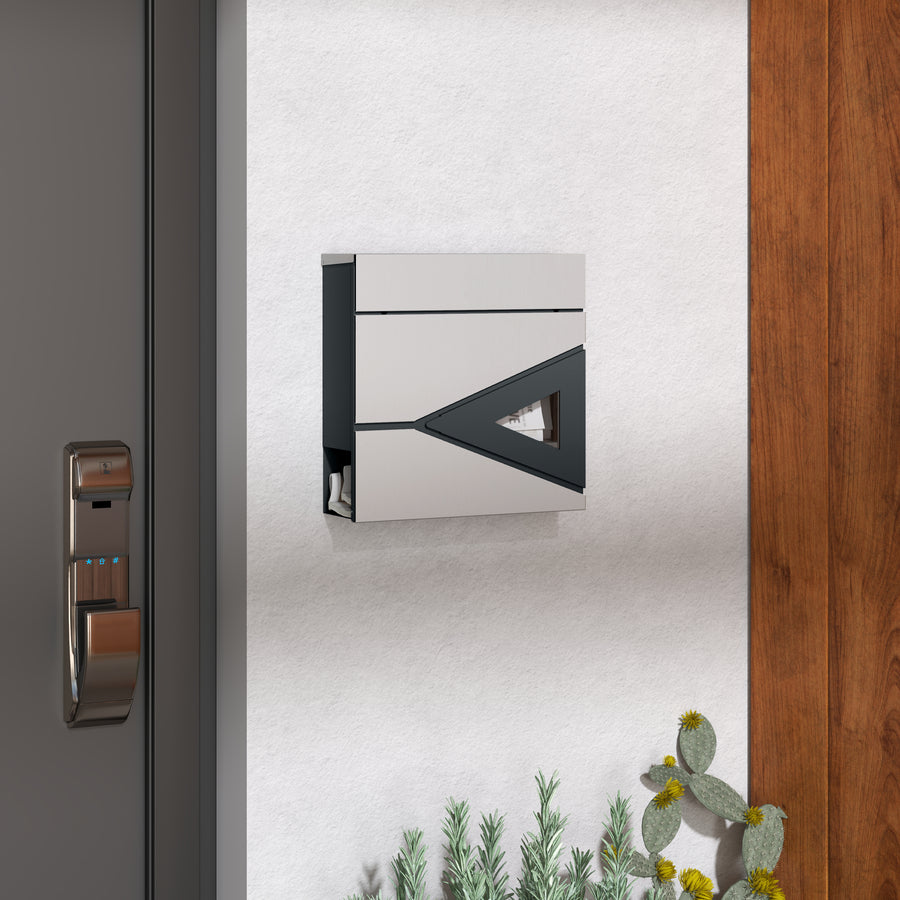 Wall Mounted Post Box with Viewing Window, 2 Lock, Modern Galvanised Steel Mailbox with Copper Core, Weatherproof Letterbox for Outdoor Use, Easy to Install, Silver