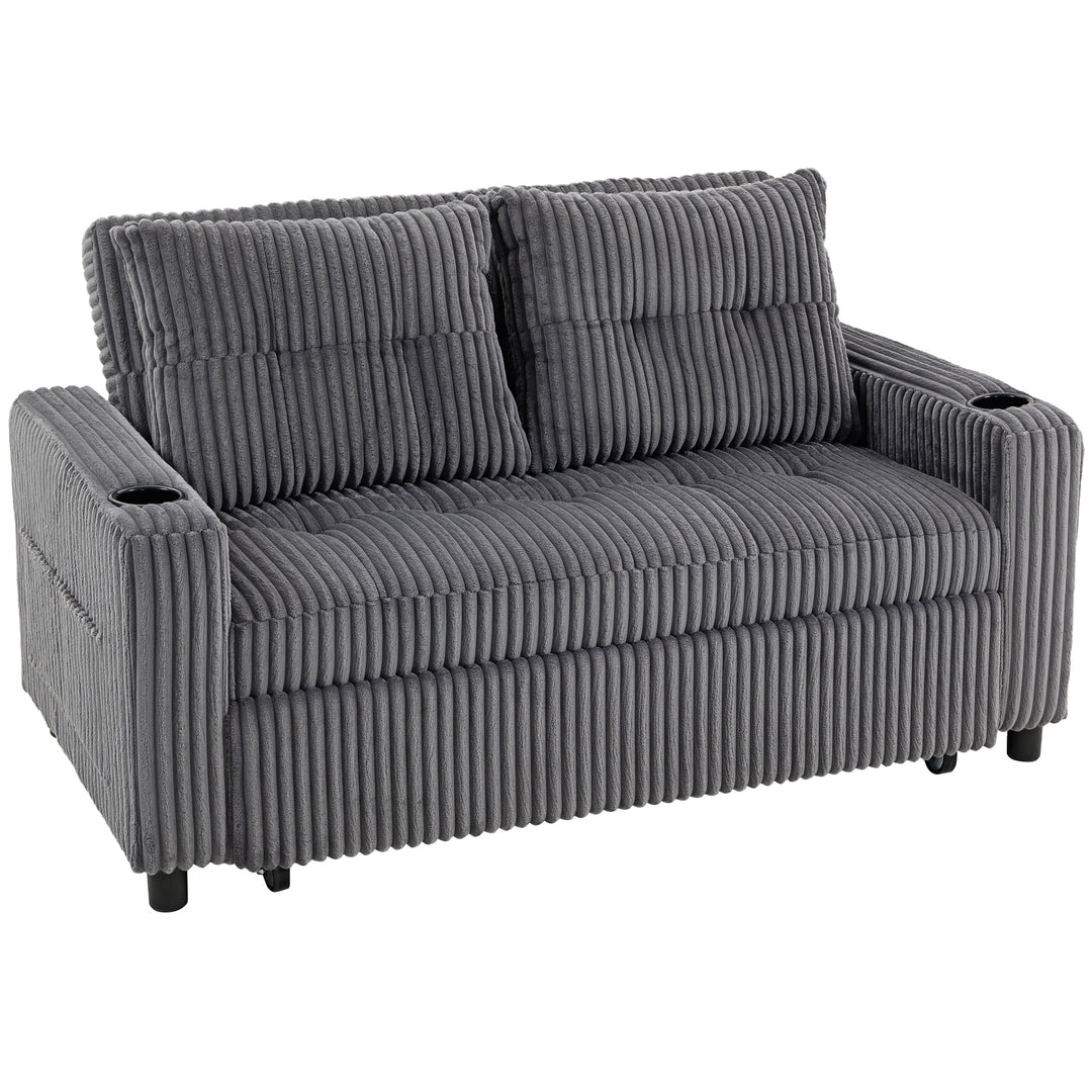 MCL 2 Seater Click Clack Sofa Bed with Pull Out Design, Corduroy Upholstery - Charcoal Grey