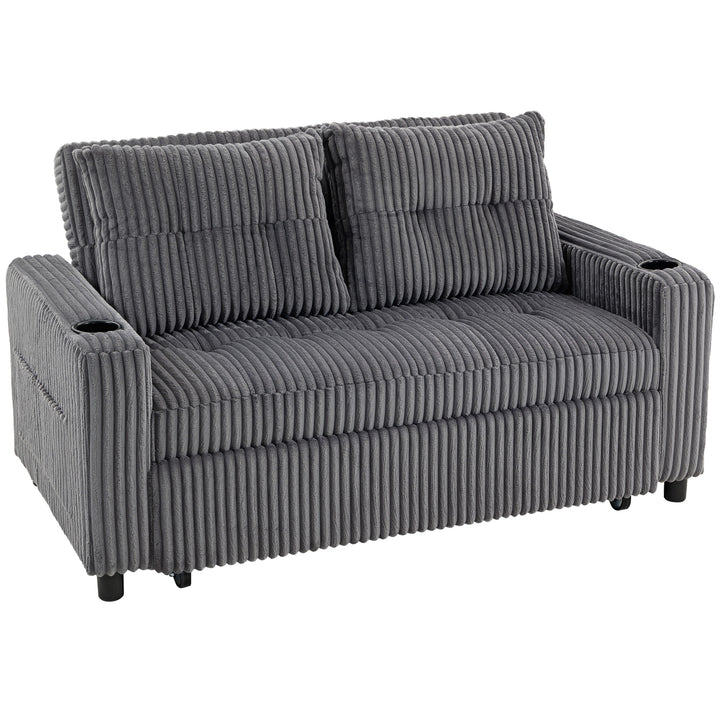 MCL 2 Seater Click Clack Sofa Bed with Pull Out Design, Corduroy Upholstery - Charcoal Grey