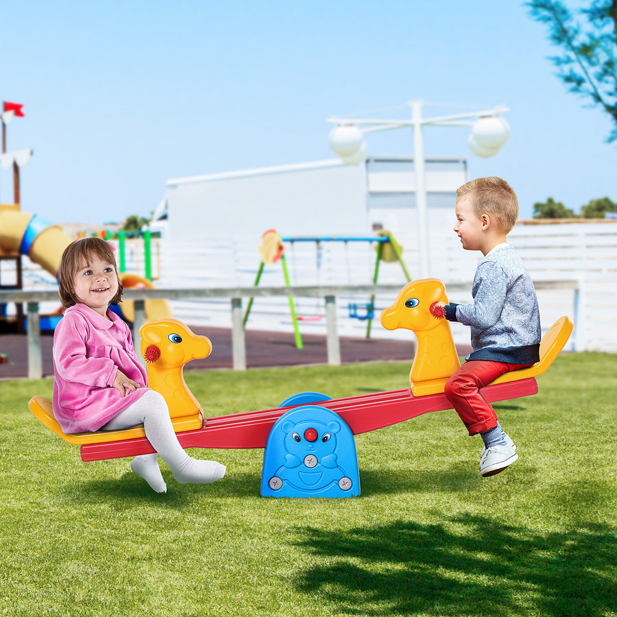 Kids Seesaw Safe Teeter Totter 2 Seats with Easy-Grip Handles, Safe, Indoor Outdoor Living Room Playroom Backyard Equipment, for 1-4 years old Multicolor