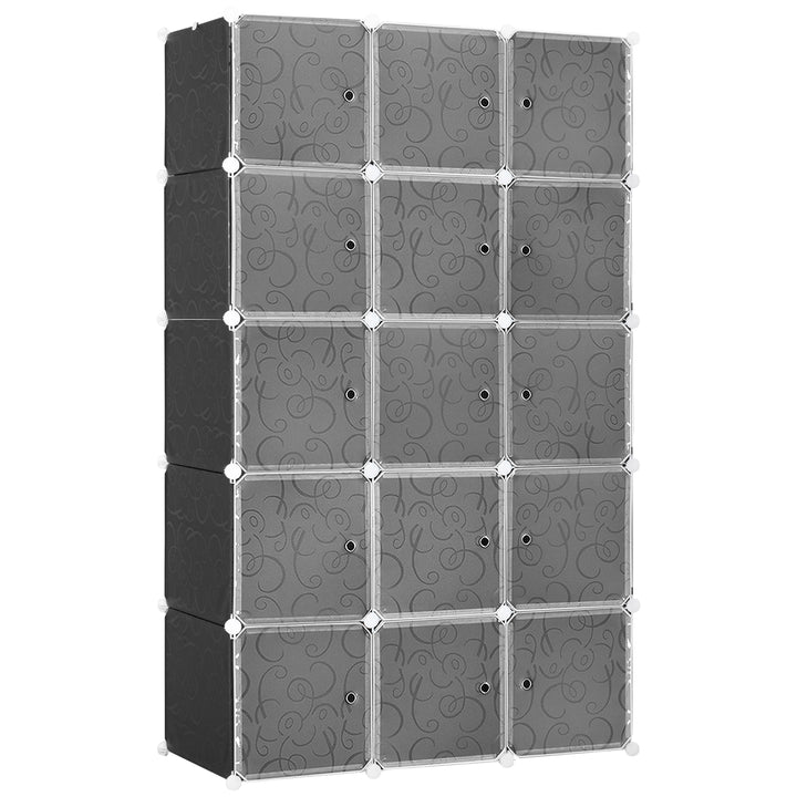 Portable Wardrobe for Bedroom, 15 Cube Closet with Hanging Rail, Modular Storage Cabinet, Plastic Armoire for Space Saving, White and Black