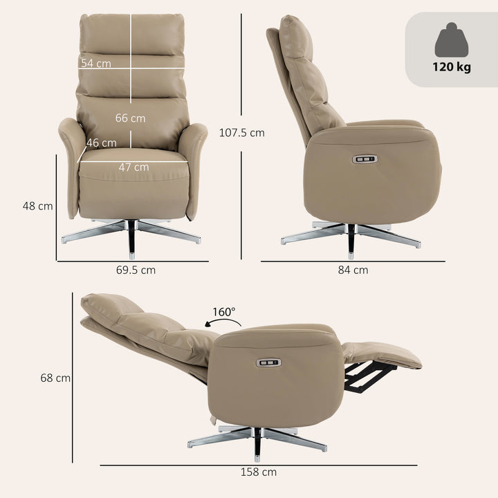 Power Recliner Chair, Swivel Electric Reclining Chair with Type C+USB,