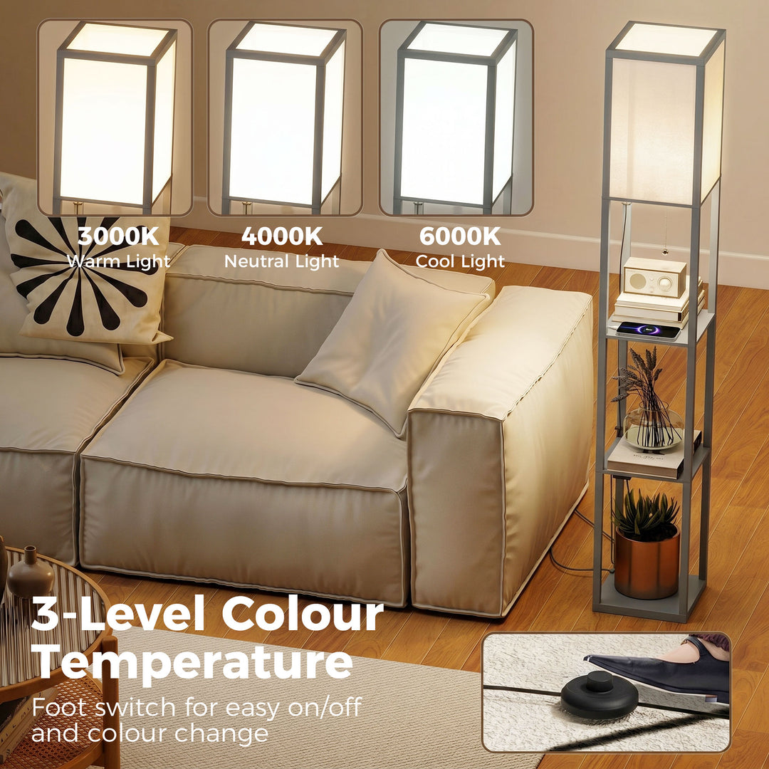 Floor Lamp with Shelves, 3 Layer Column Modern Standing Lamp for Livin