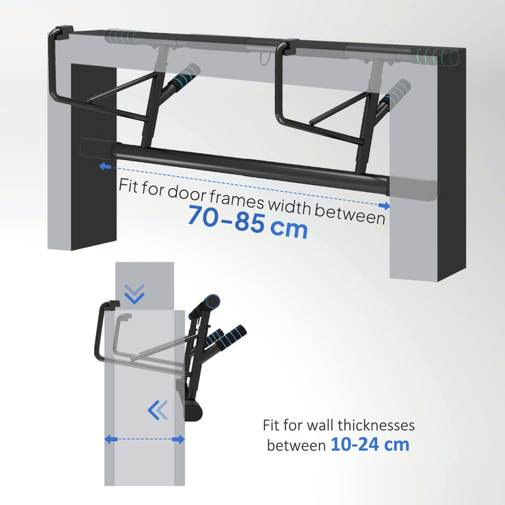 SPORTNOW Pull-Up Bar, No-Drilling Chin-Up Bar, Push-Up Stand with Resistance Bands, Padded Handles for Home Gym Exercise, Blue