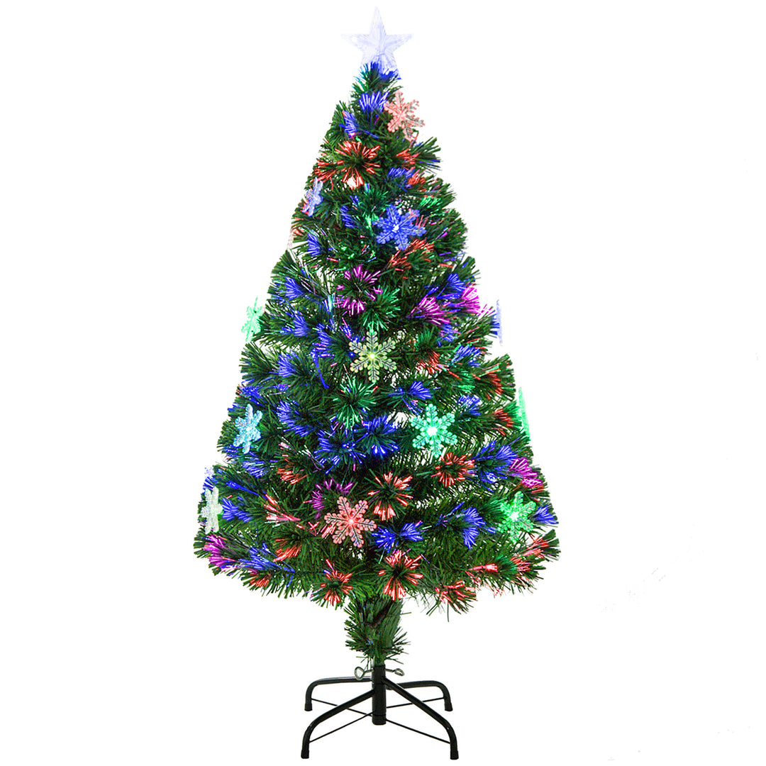 MCL 4FT Green Fibre Optic Artificial Christmas Tree Xmas Colourful LED Scattered Tree with Snowflakes Ornaments Fireproofing
