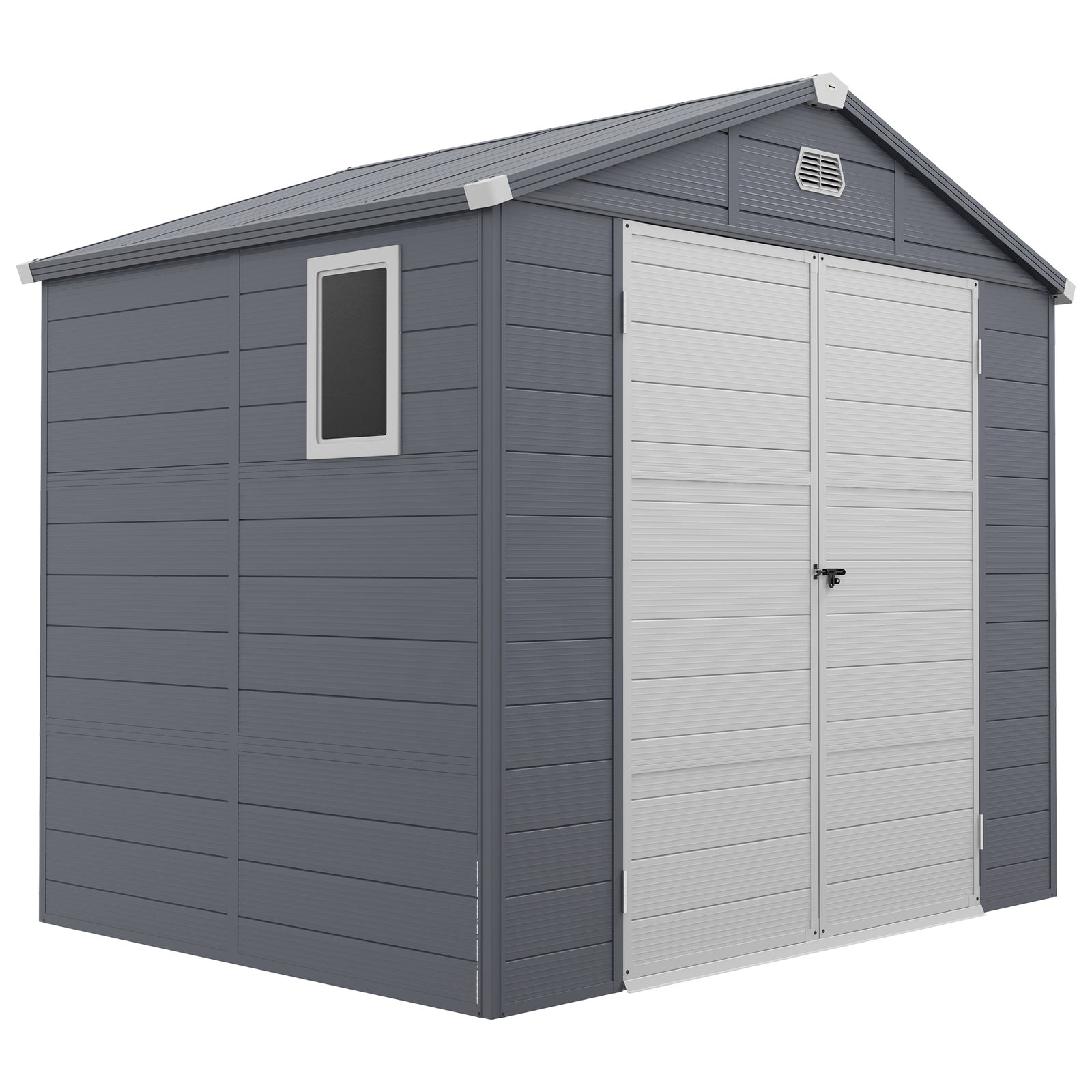 7.9ft x 6.2ft Aluminium Frame and Plastic Wall Shed, with Foundation - Grey