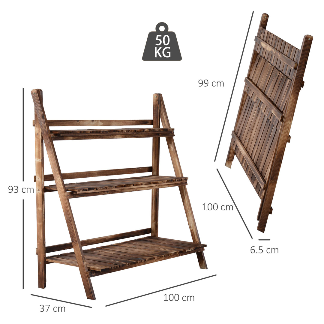 Outsunny Wooden Plant Stand, 3 Tier Folding Flower Display Shelf, Garden Planter Ladder Rack, Outdoor Backyard, 100L x 37W x 93H cm | Aosom UK