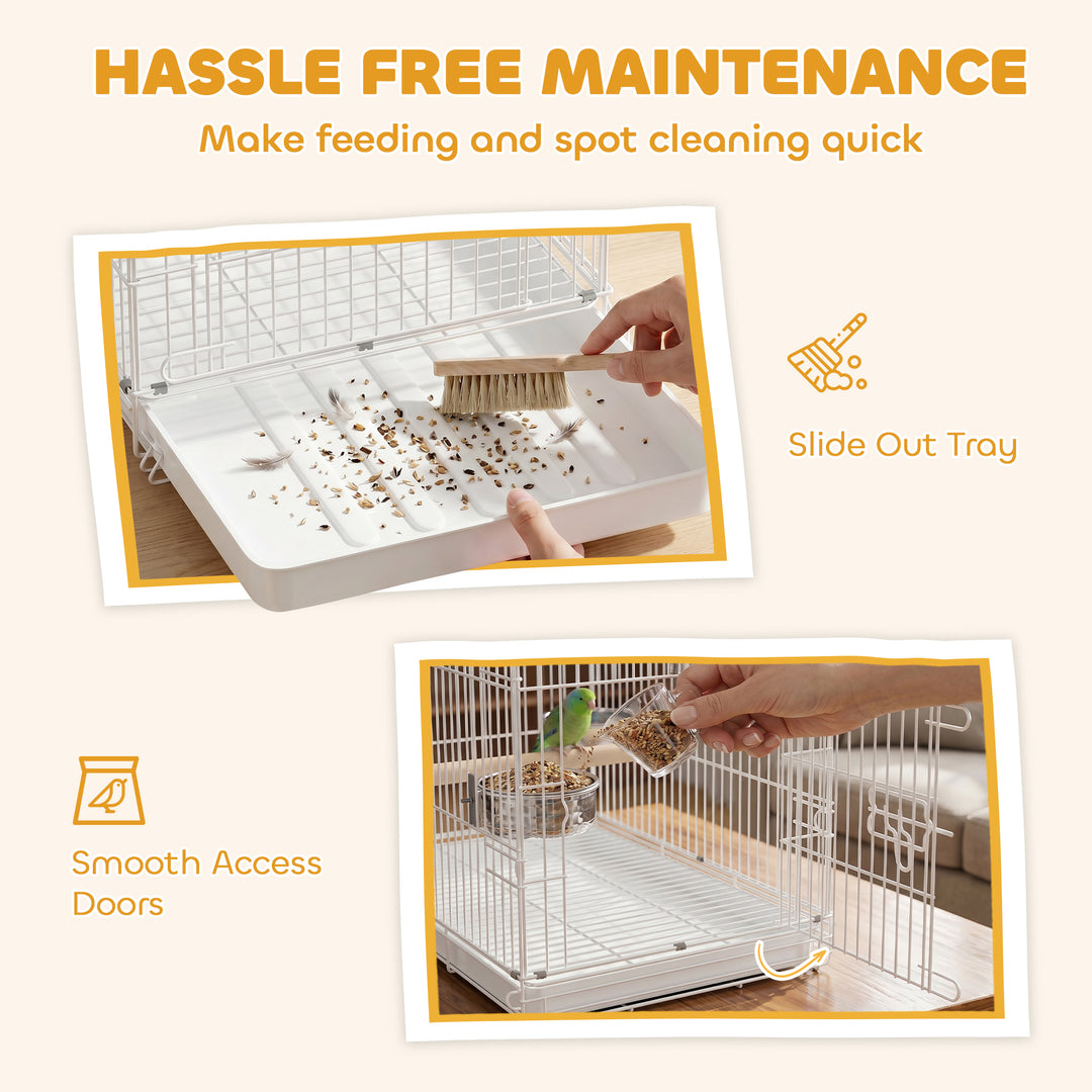 Bird Cage Foldable Portable Budgie Cage with Wooden Perch 2 Bowls for 