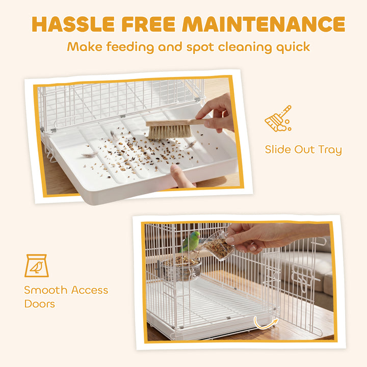 Bird Cage Foldable Portable Budgie Cage with Wooden Perch 2 Bowls for 