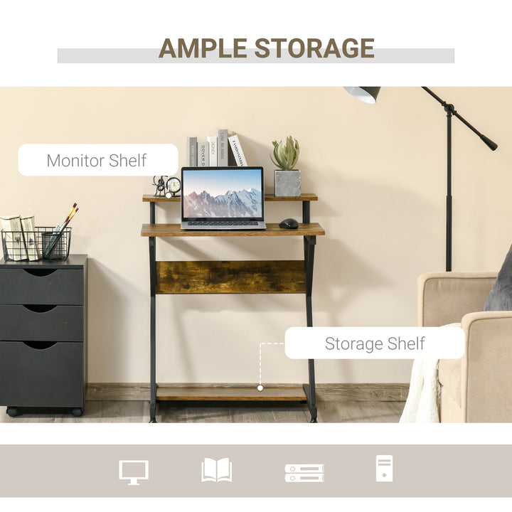 MCL Industrial Computer Desk with Monitor Stand, 70 x 60cm Compact Desk for Small Spaces, Home Office Desk, Rustic Brown