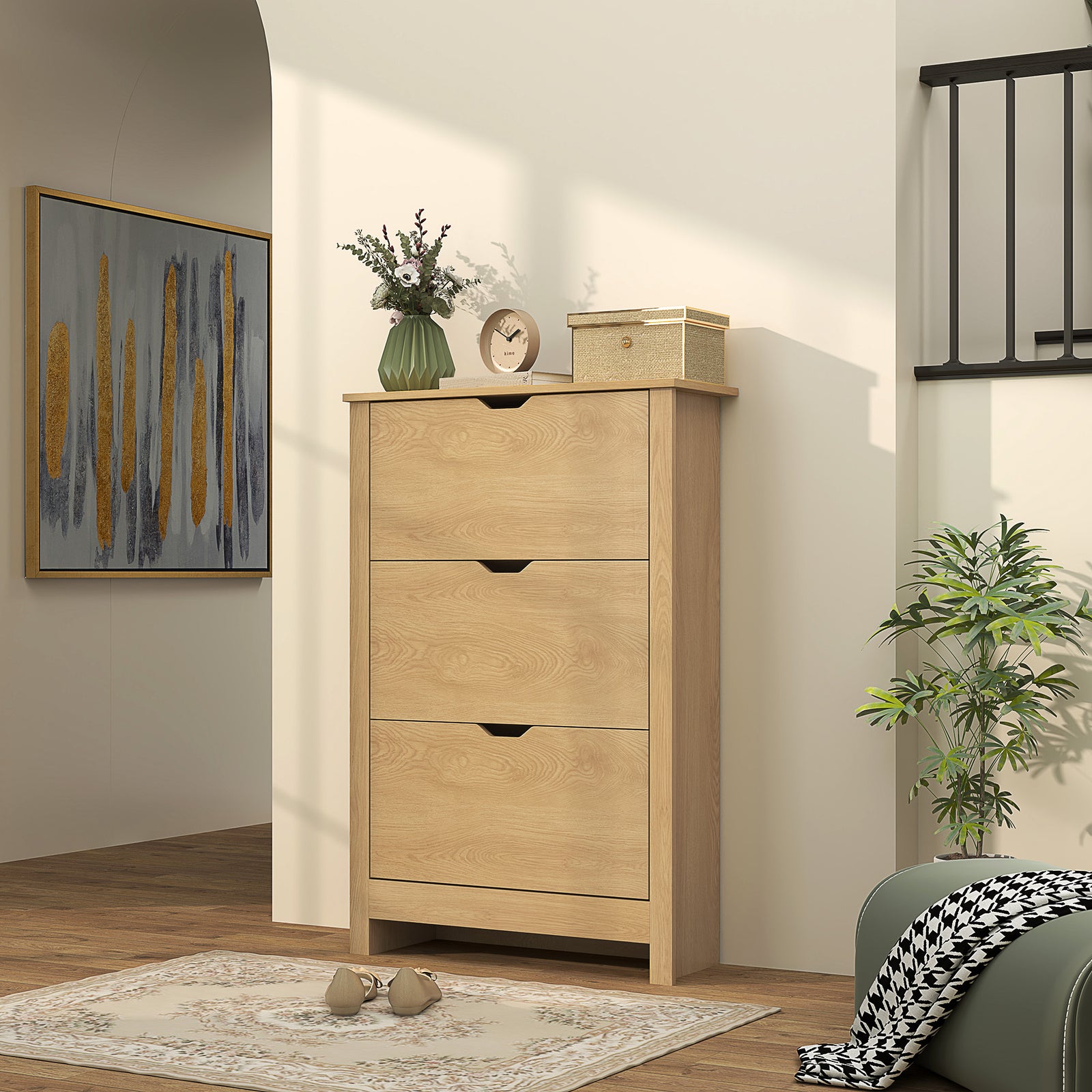 Slim Shoe Cabinet, Narrow Shoe Cupboard with 3 Drawers, Adjustable She