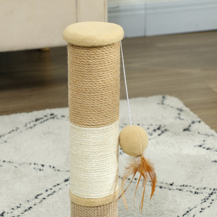 Cat Scratching Post for Indoor Cats, 47cm Tall Cat Scratcher with Jute Sisal Rope, Hanging Toy Ball, Feather, Brown