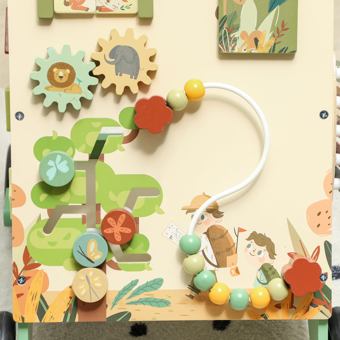 Wooden Baby Walker, Push Along Walker Toys with Speed Control, Xylophone, gears and Bead Maze