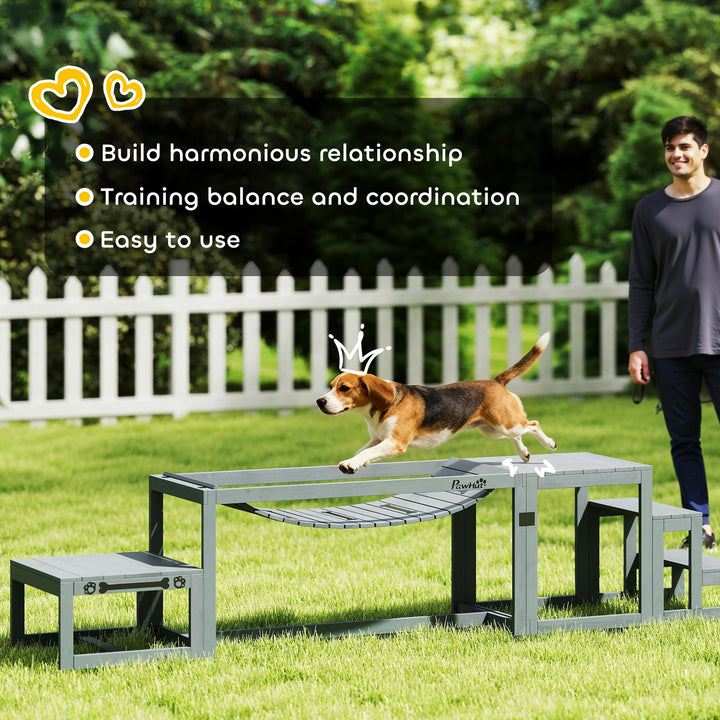 3 Pieces Wooden Dog Agility Training Equipment with Soft Bridge, Pause