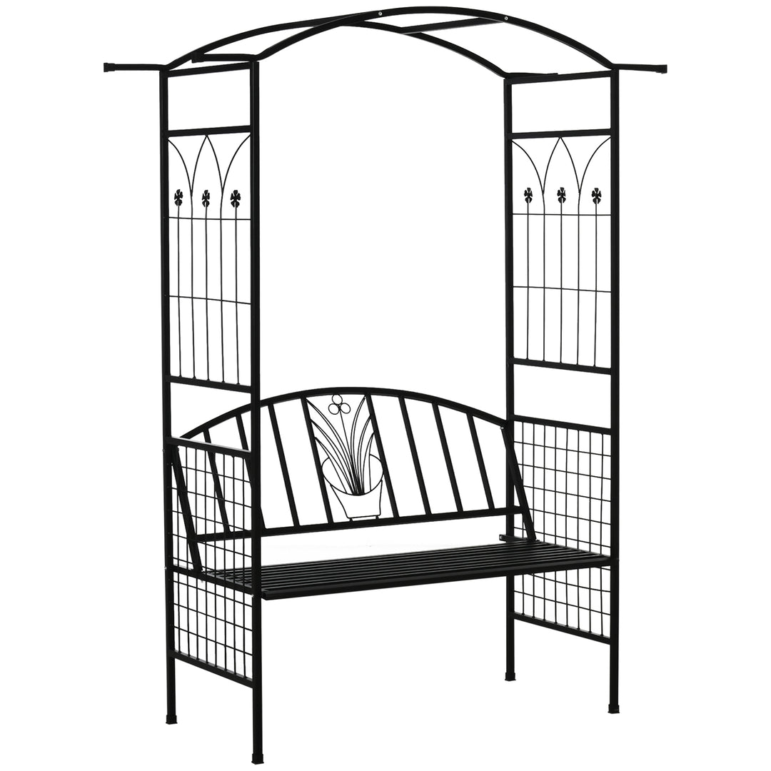 Steel Frame Outdoor Garden Arch w/ 2-Seater Bench Flower Climber Black