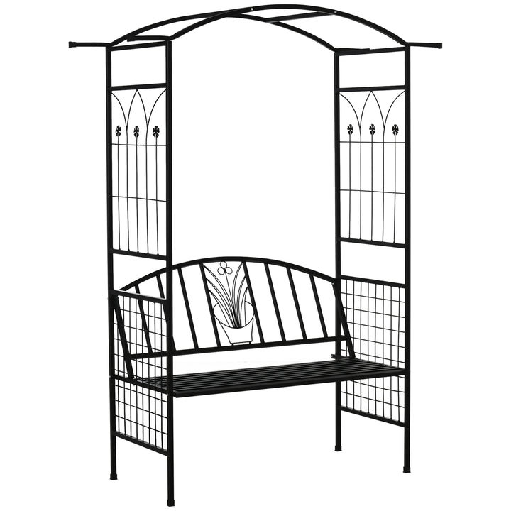 Steel Frame Outdoor Garden Arch w/ 2-Seater Bench Flower Climber Black