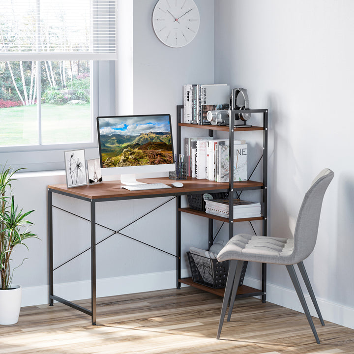 Computer Desk with Storage Shelves on Left or Right, Industrial Reversible Writing Desk for Home Office, Study, Easy Assembly, 120 x 64 x 121cm, Walnut and Black