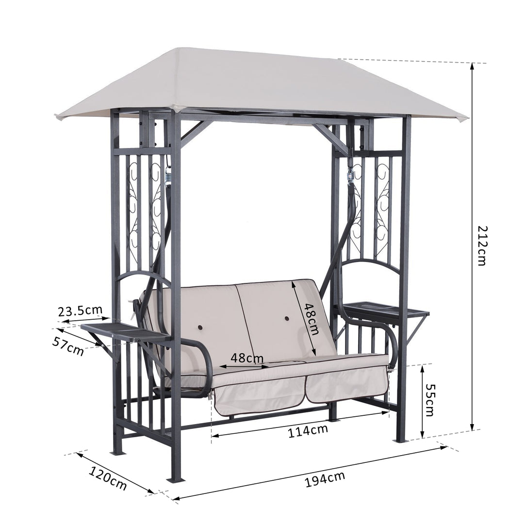 MCL Outdoor Garden 2 Seater Canopy Swing Chair Seat Porch Loveseat Vintage Hammock Cushioned Seat w/ and Side Drink Panel