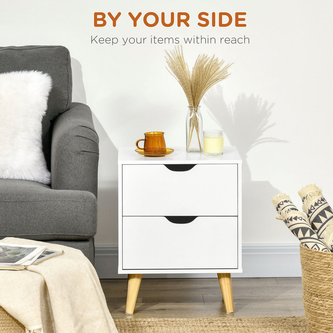 MCL Bedside Table, Bedside Cabinet with 2 Drawers, Side End Table with Pine Wood Legs for Bedroom Living Room, White