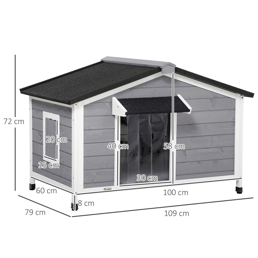 Wooden Dog Kennel for Outside, for Medium Dogs, 72H x 109L x 79Wcm, Grey