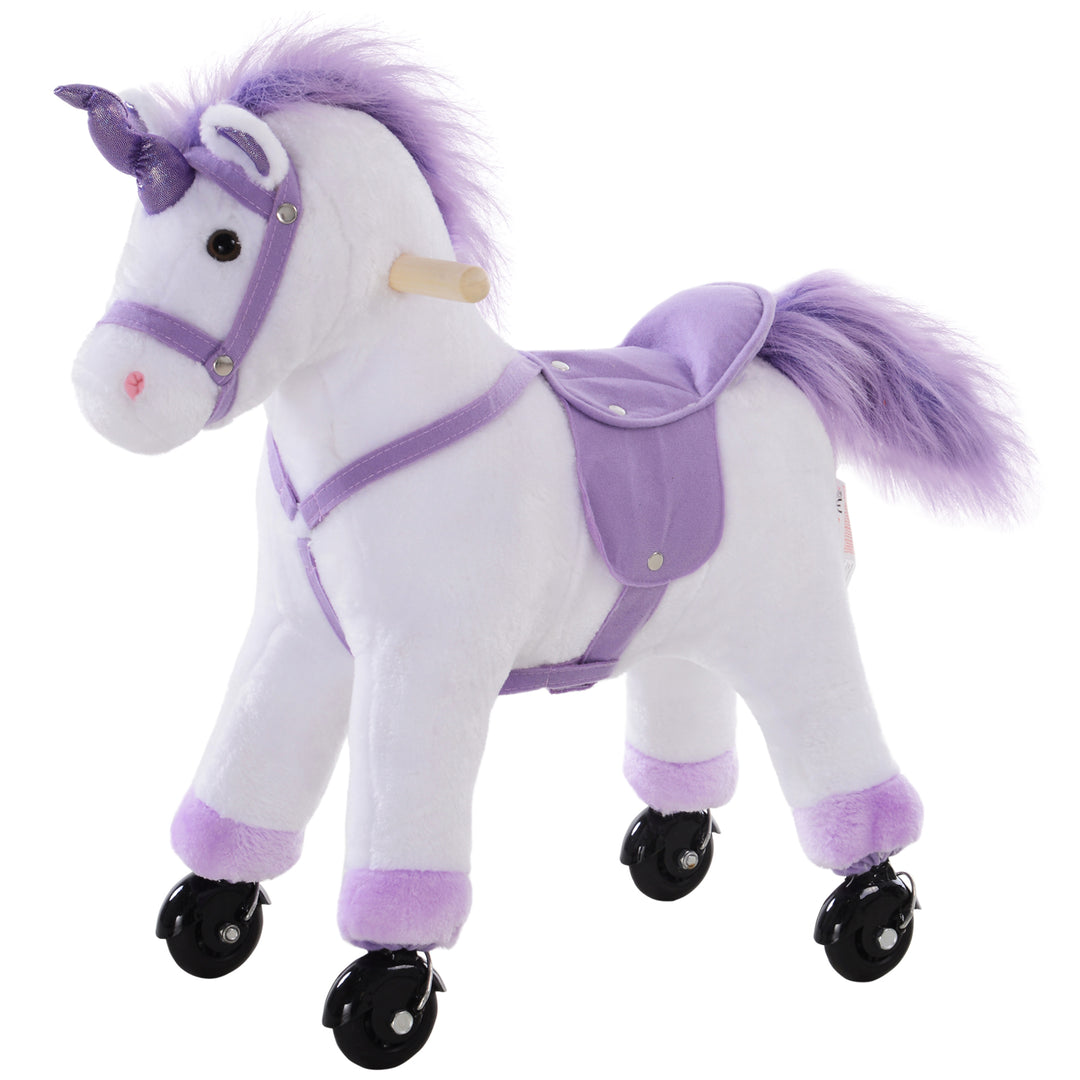 Kids Ride-On Rocking Unicorn, with Realistic Sounds, Handlebars, Purple/White