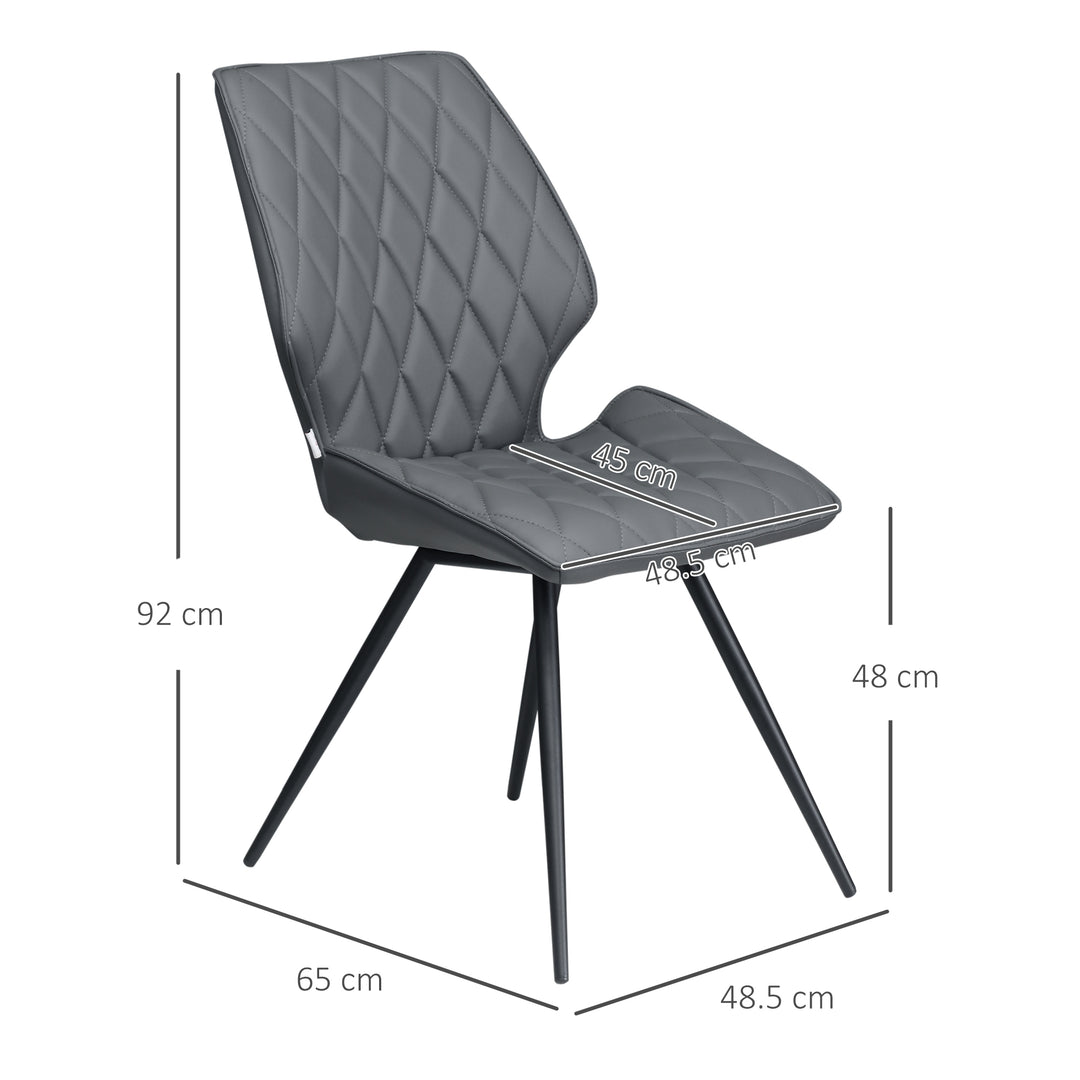 Set of 4 Dining Chairs, Kitchen Chairs with Metal Legs, PU Leather Seat and Backrests, Grey