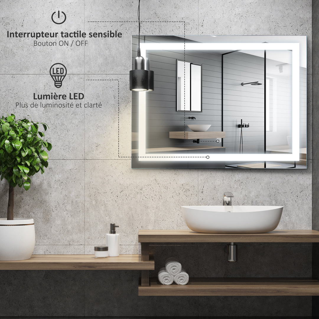 80x60cm LED Bathroom Mirror Wall Mounted Vanity Light Illuminated w/ Touch Switch Accessories Home Furnishings